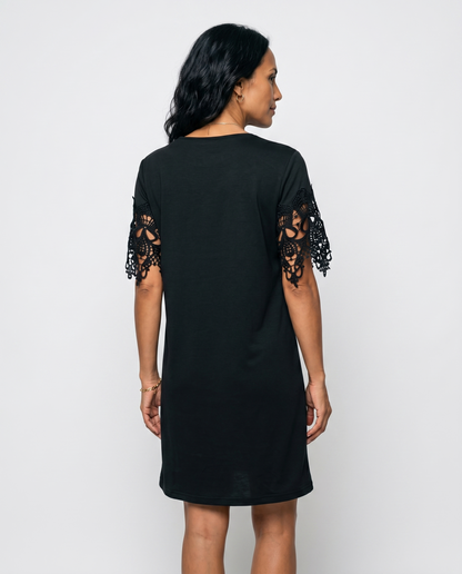 Midnight Elegance Lace Patchwork Dress