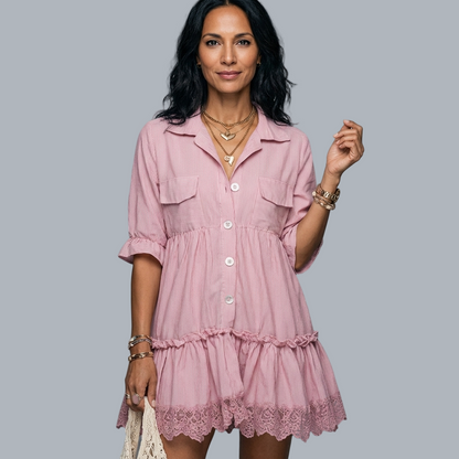Pink Effortless Elegance Summer Collared Dress
