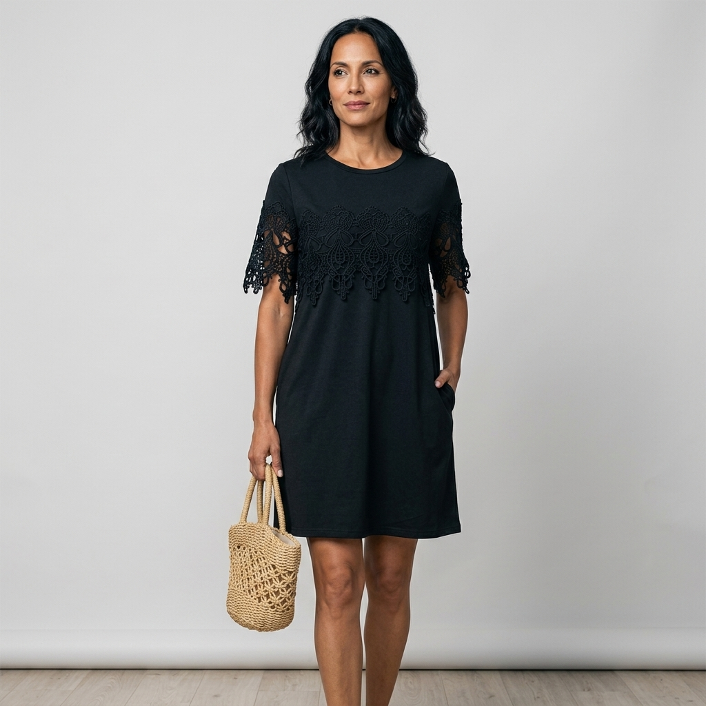 Midnight Elegance Lace Patchwork Dress